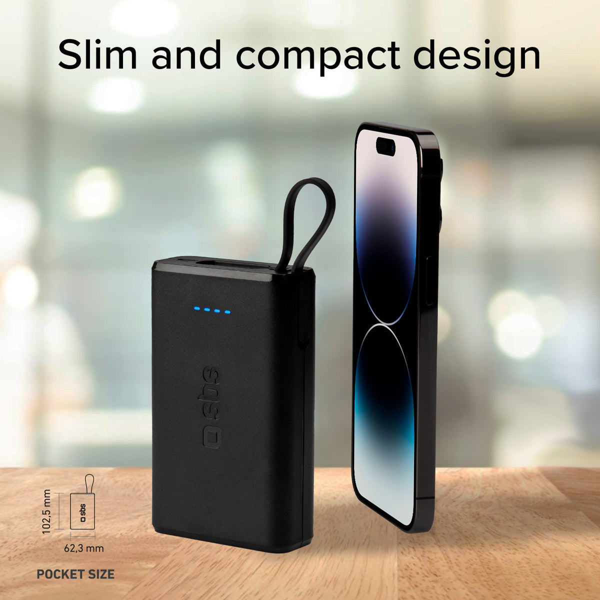Power bank Power Delivery 20W 10000 mAh con cable USB-C integrado