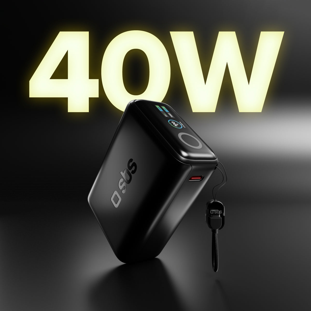 10000 mAh 40 W power bank with Power Delivery 3.2 and AVS, with included USB-C cable and TFT display