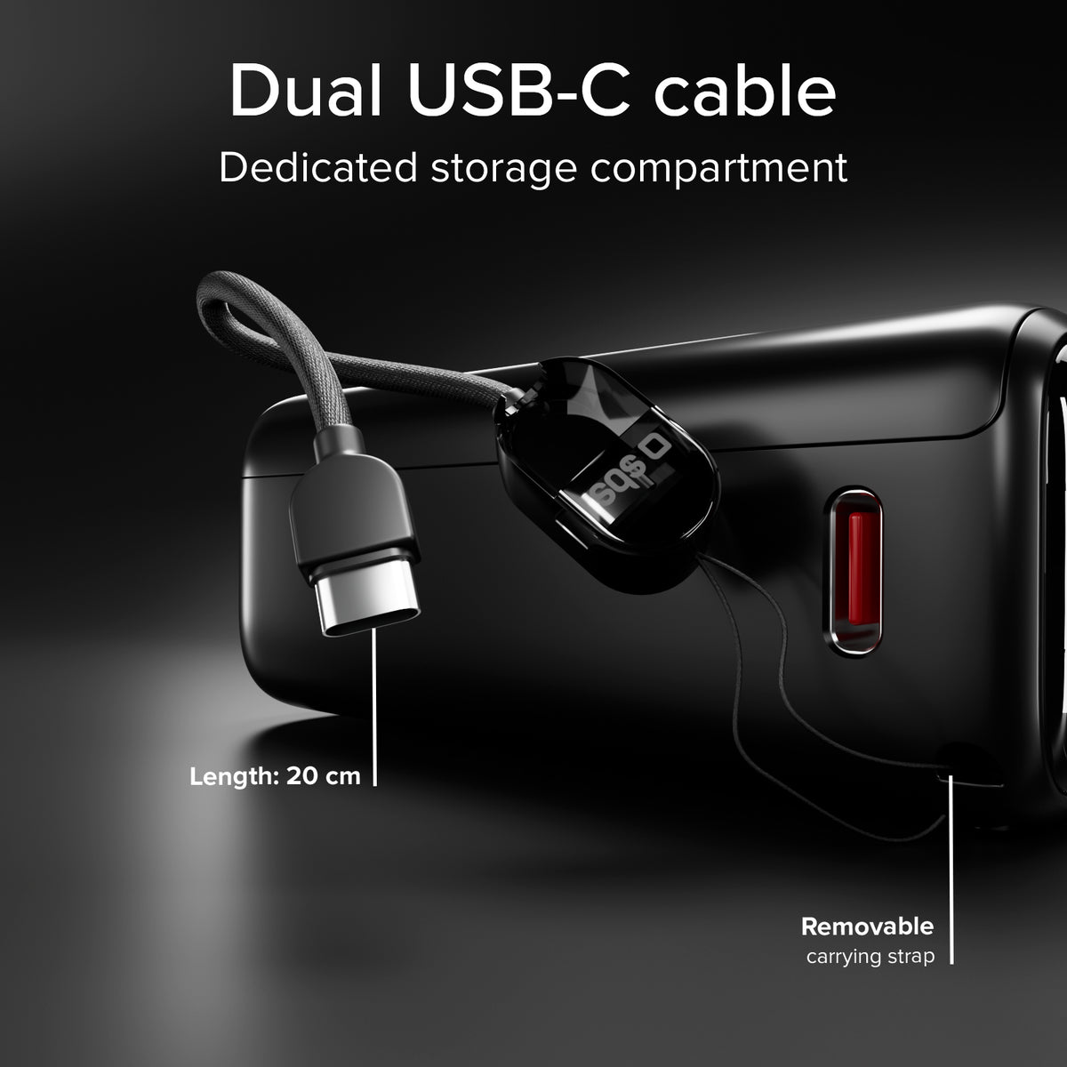 10000 mAh 40 W power bank with Power Delivery 3.2 and AVS, with included USB-C cable and TFT display