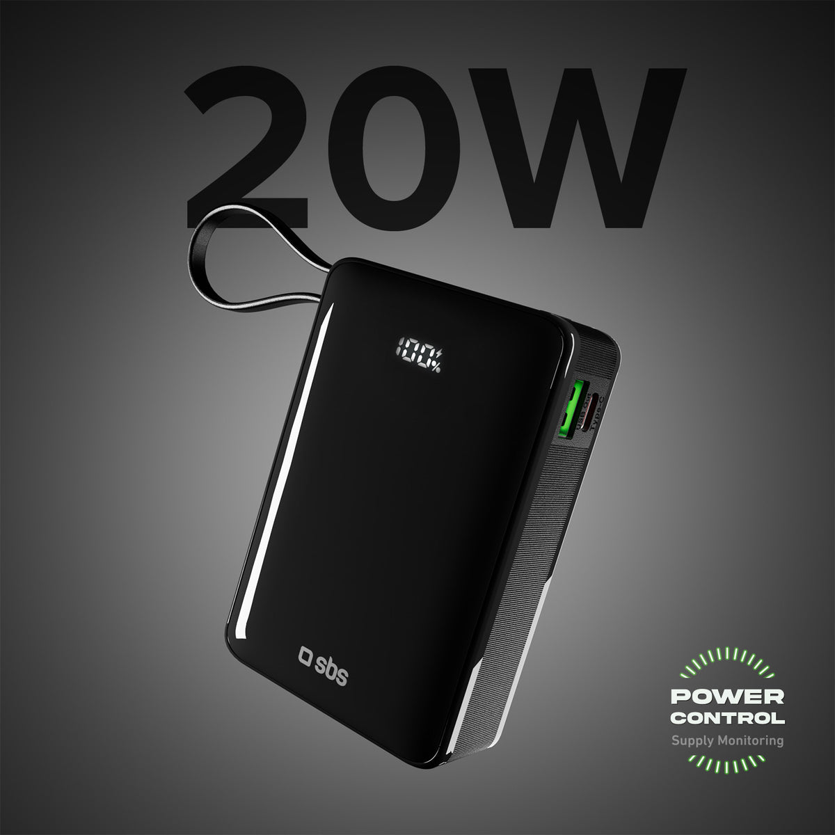 Batería externa de 20.000 mAh con cable USB-C integrado, 1 USB-C Power Delivery de 20 W y USB-A de carga rápida de 22,5 W