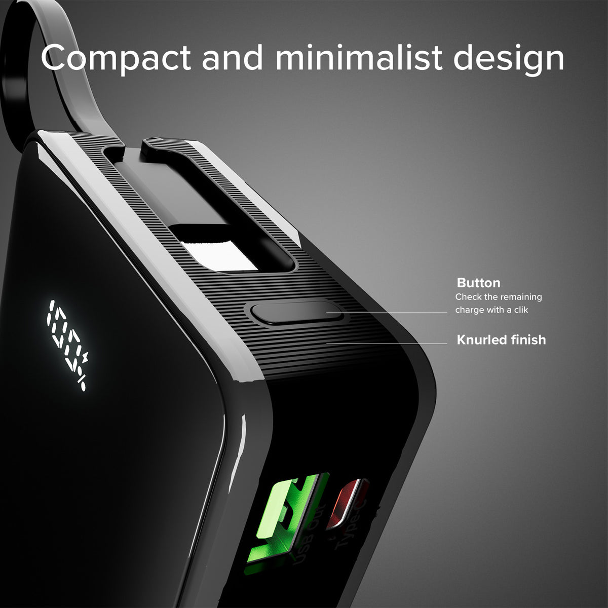 Batería externa de 20.000 mAh con cable USB-C integrado, 1 USB-C Power Delivery de 20 W y USB-A de carga rápida de 22,5 W