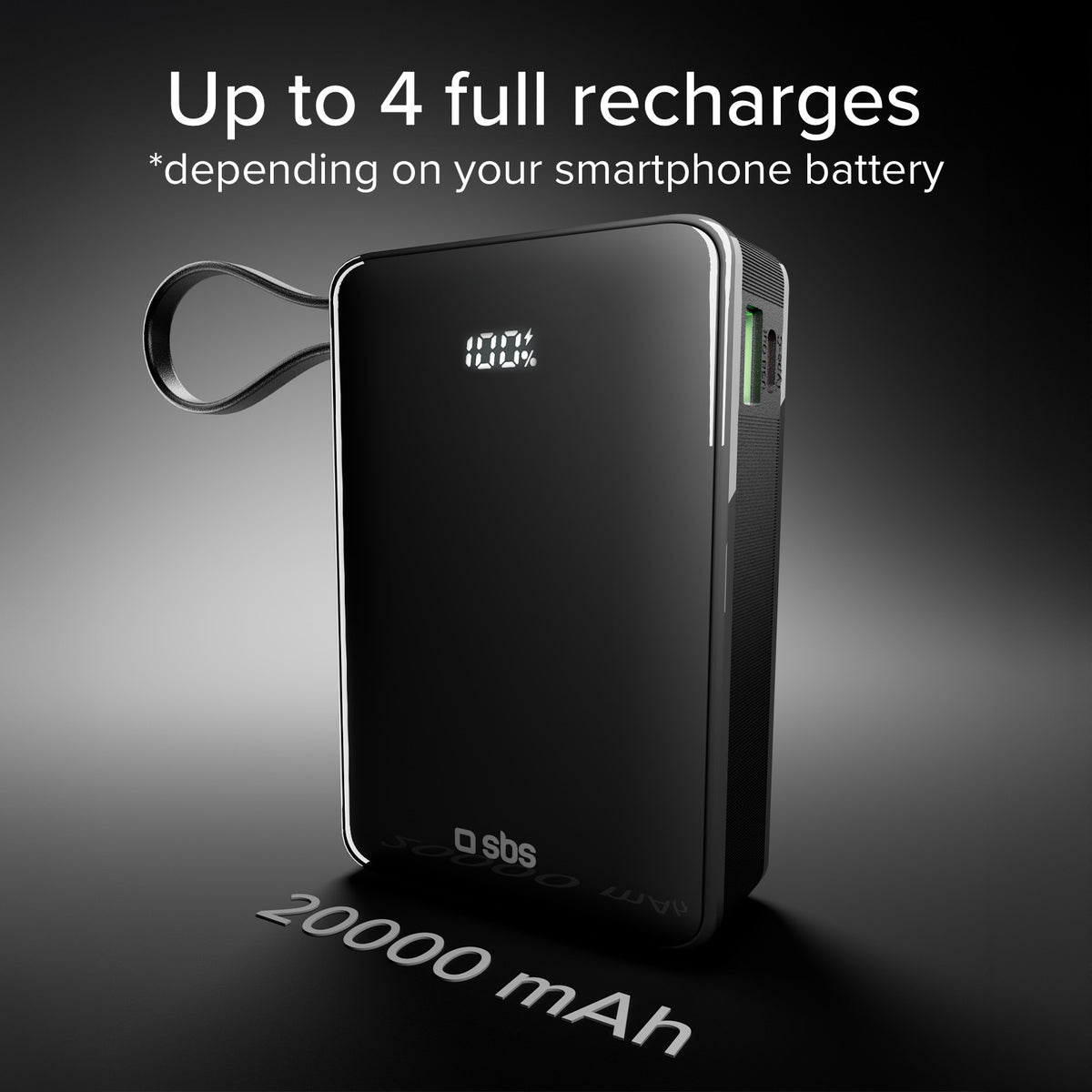 Batería externa de 20.000 mAh con cable USB-C integrado, 1 USB-C Power Delivery de 20 W y USB-A de carga rápida de 22,5 W