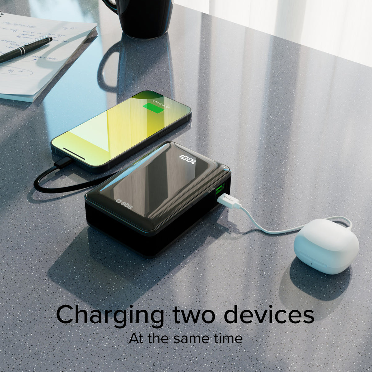 Batería externa de 20.000 mAh con cable USB-C integrado, 1 USB-C Power Delivery de 20 W y USB-A de carga rápida de 22,5 W