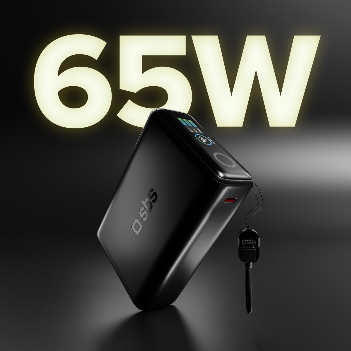 20000mAh Power Bank with integrated cable and TFT display