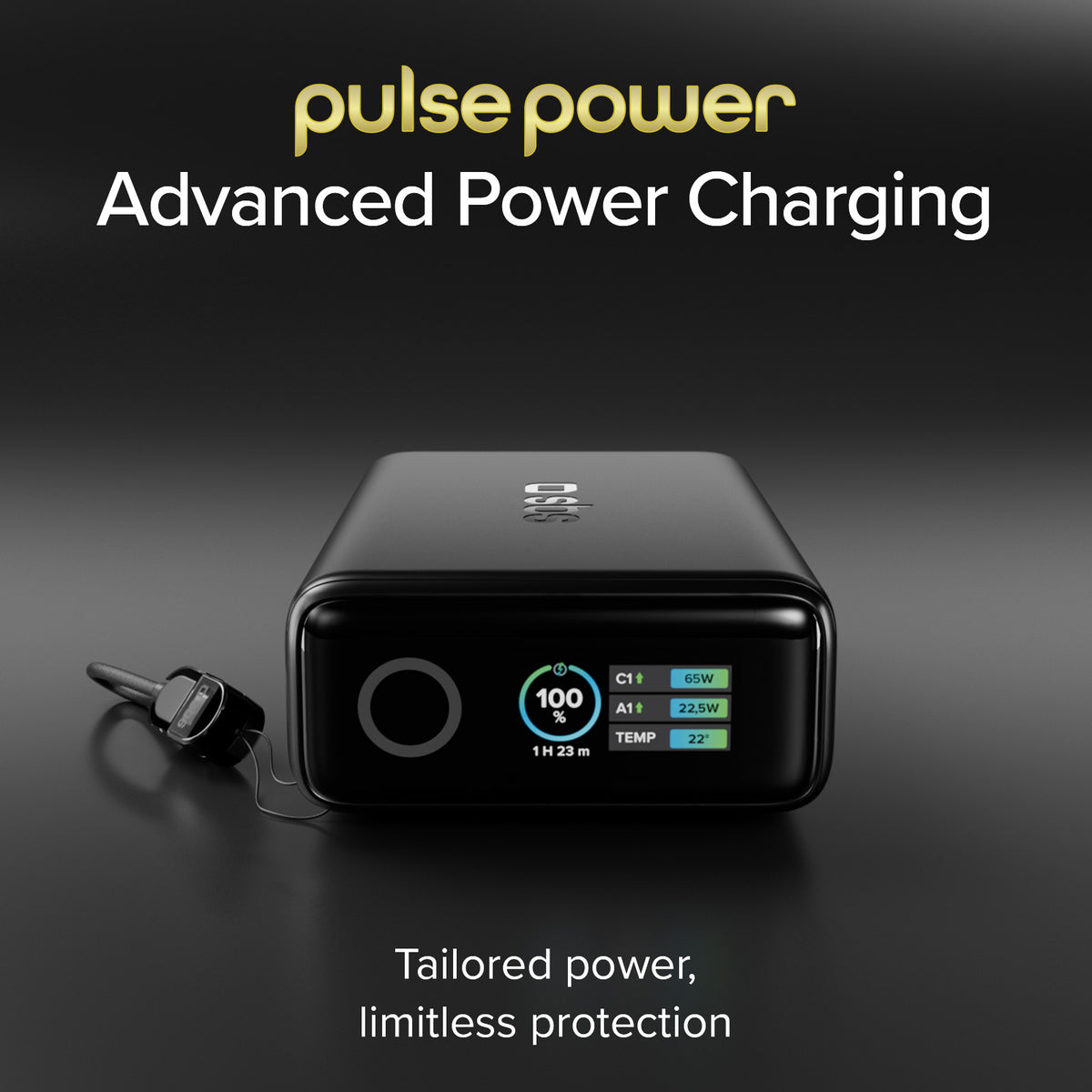 20000mAh Power Bank with integrated cable and TFT display