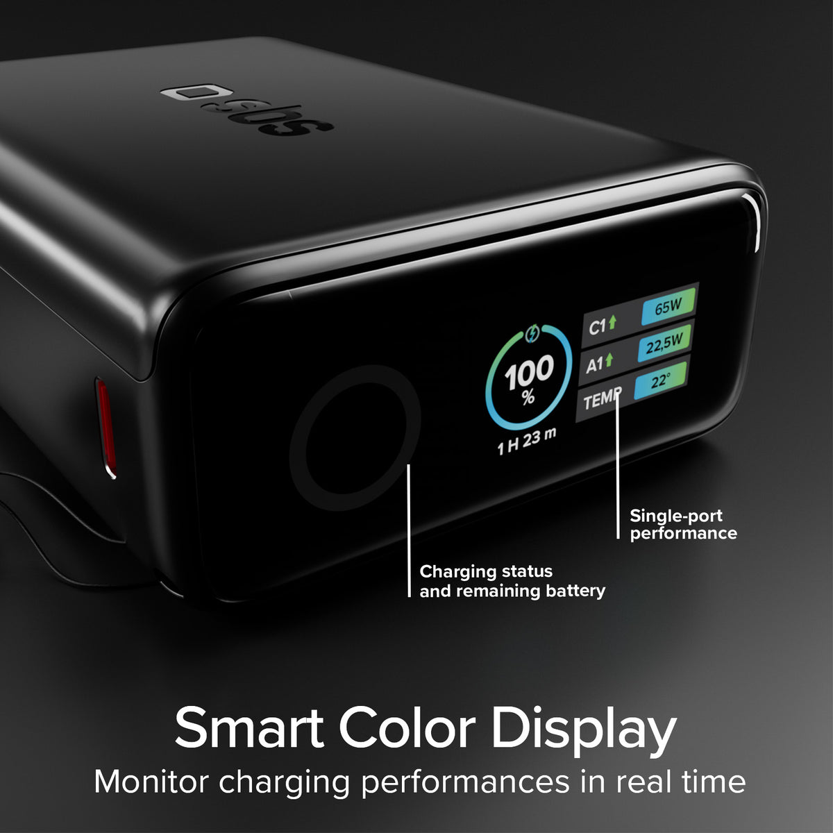 20000mAh Power Bank with integrated cable and TFT display