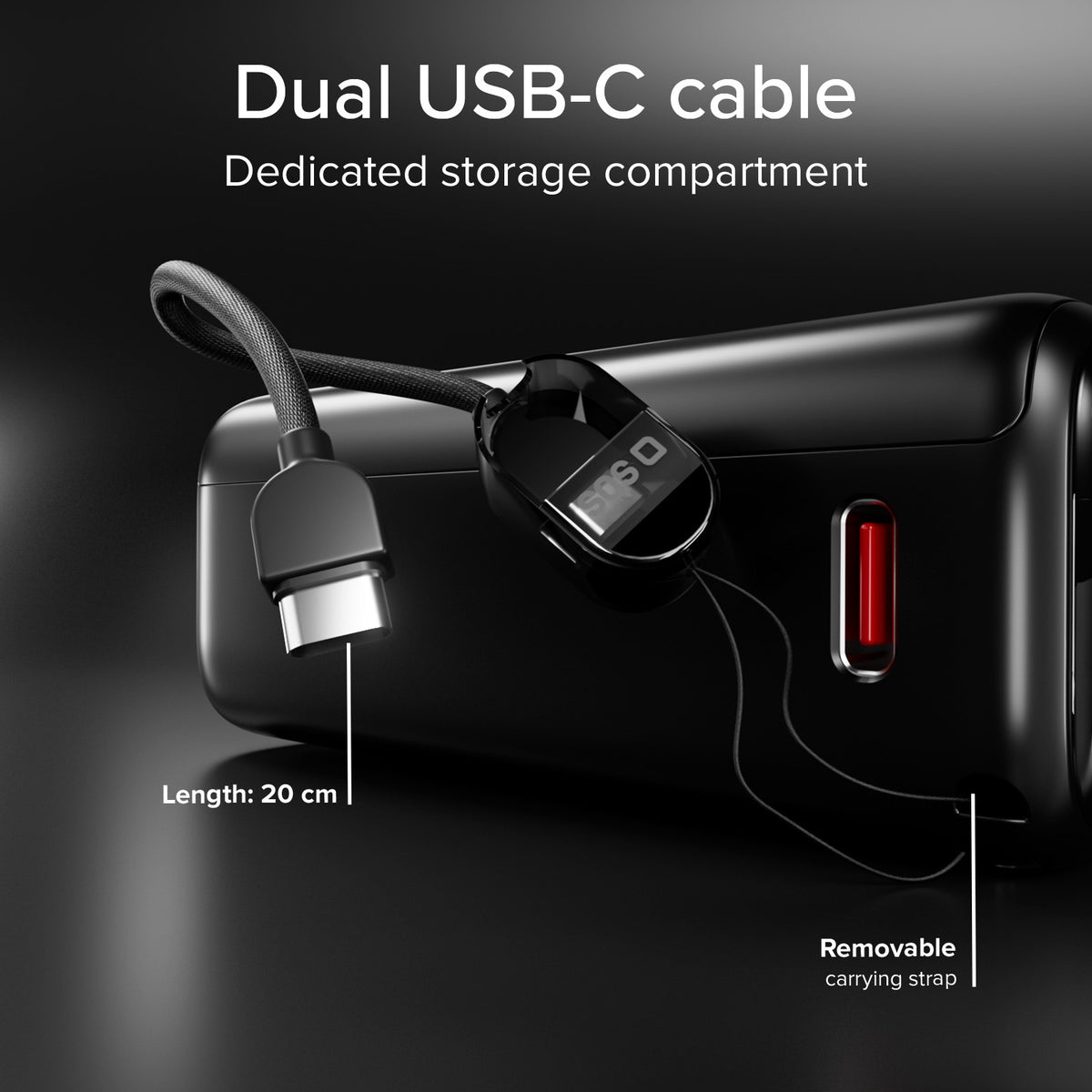 20000mAh Power Bank with integrated cable and TFT display