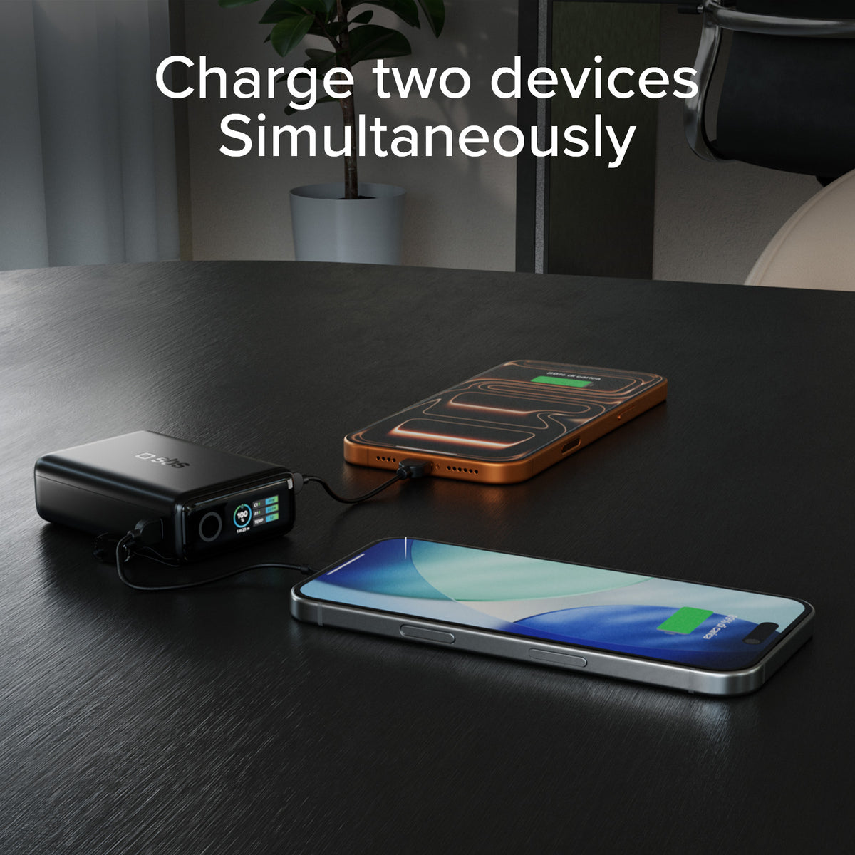 20000mAh Power Bank with integrated cable and TFT display