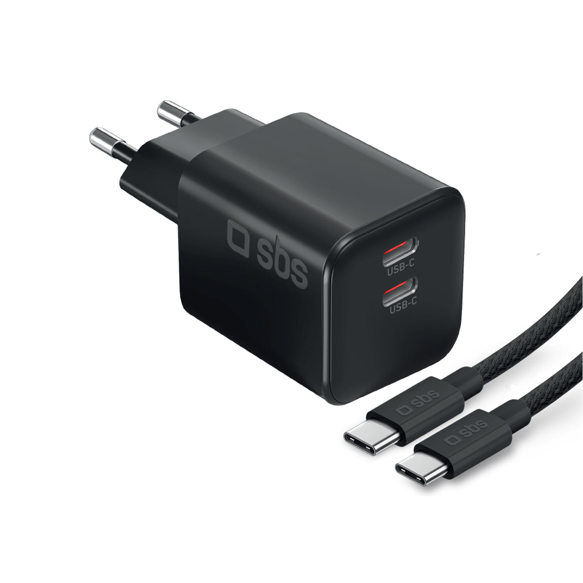 Lade-Kit für Laptops mit 100W Ladegerät mit zwei USB-C-Anschlüssen und geflochtenem Nylonkabel