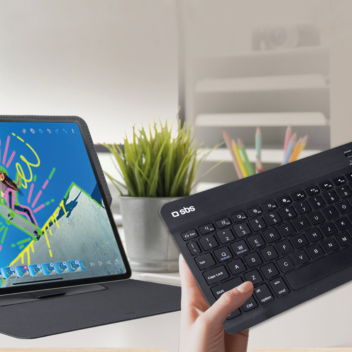 Teclado inalámbrico universal con funda tipo libro integrada