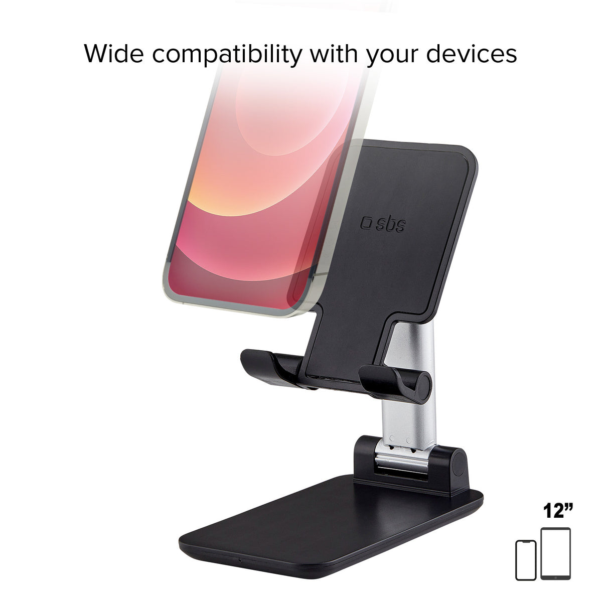 Soporte de mesa portátil para smartphones y tablets de hasta 12"