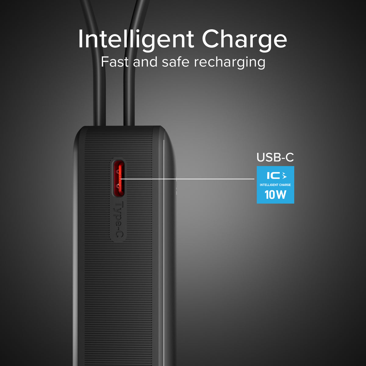 5000 mAh-Powerbank mit integriertem USB-C Kabel und Display