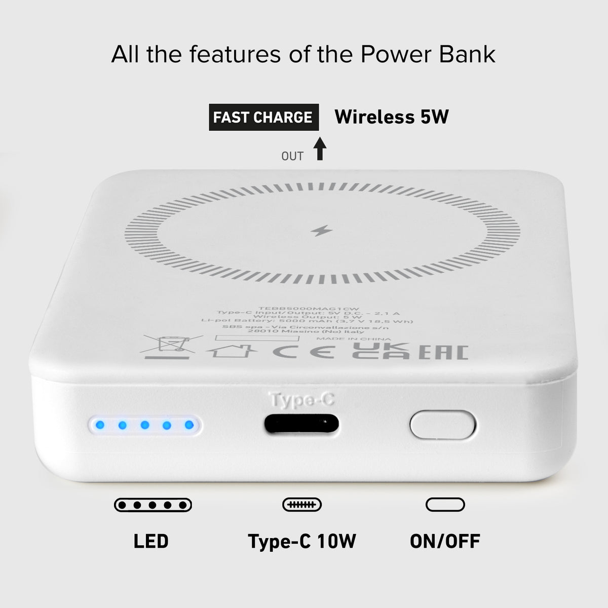 Powerbank magnética inalámbrica de 5000 mAh