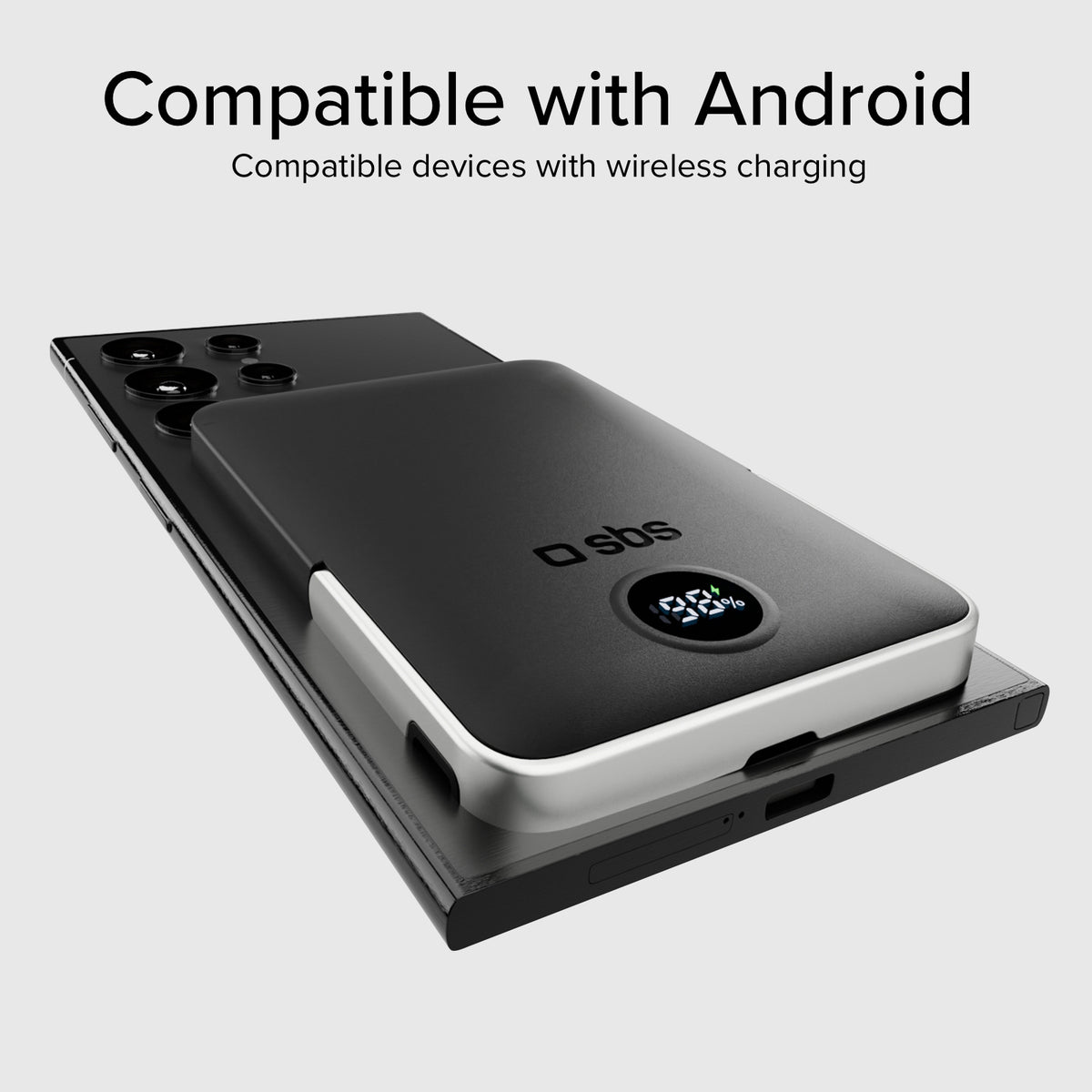 Power bank battery pack 5.000 mAh wireless con supporto stand integrato e LCD