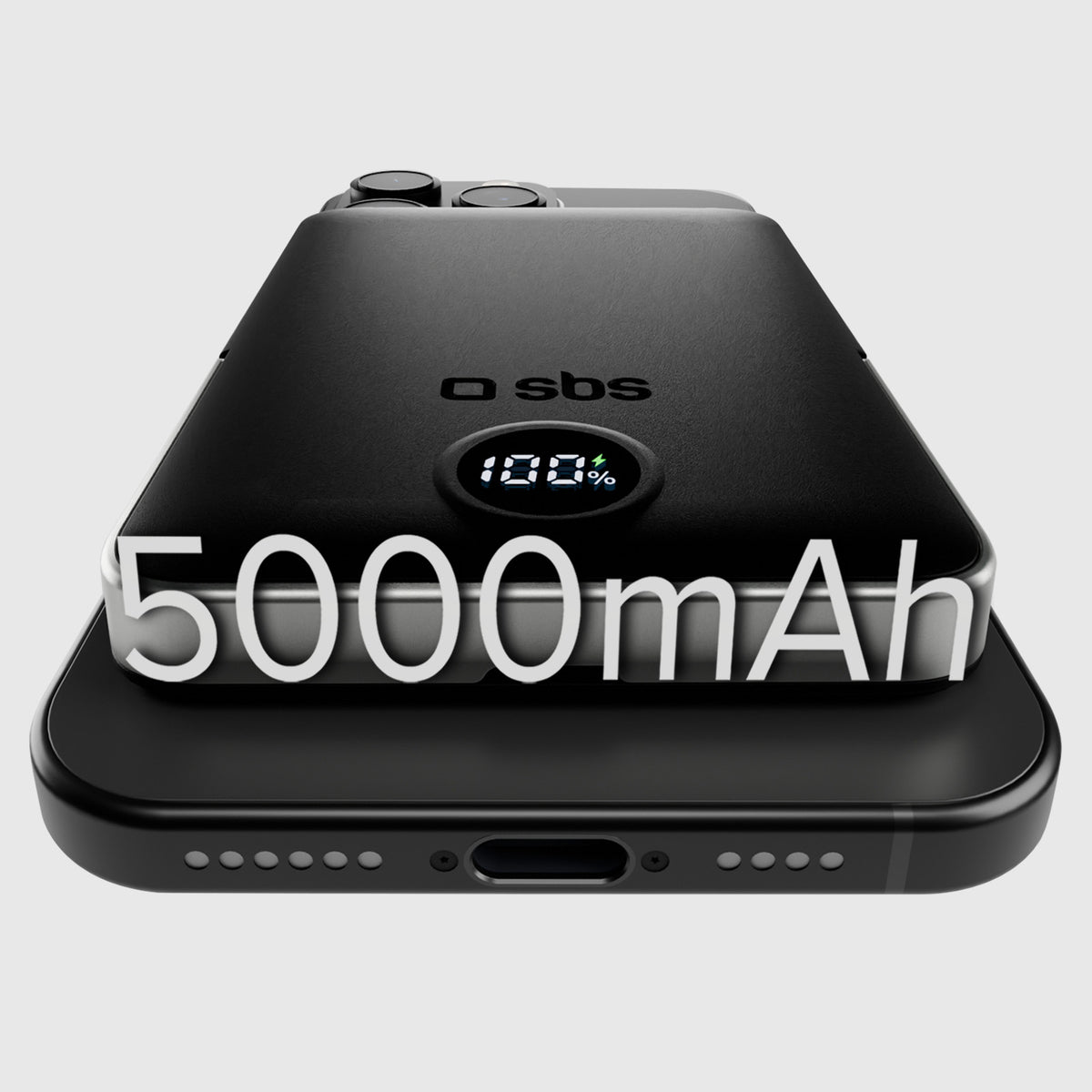 Power bank battery pack 5.000 mAh wireless con supporto stand integrato e LCD