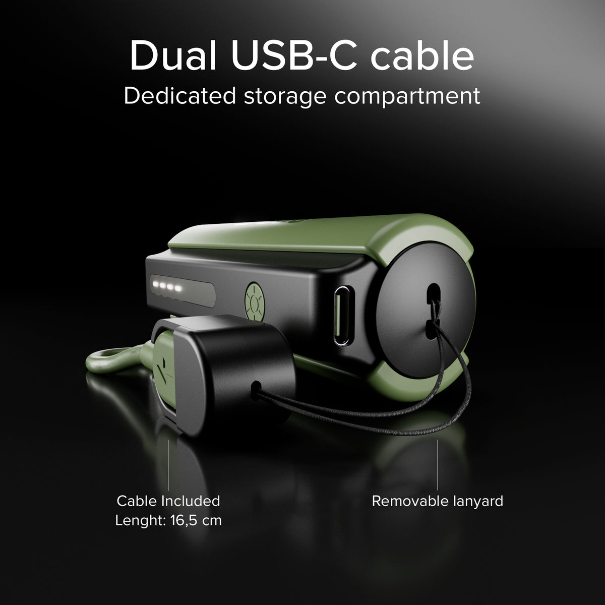 Compact 5000 mAh Power Bank with LED torch, 10 W USB-C port, USB-C cable included, ideal for camping and outdoor use