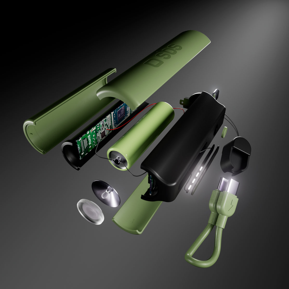 Compact 5000 mAh Power Bank with LED torch, 10 W USB-C port, USB-C cable included, ideal for camping and outdoor use