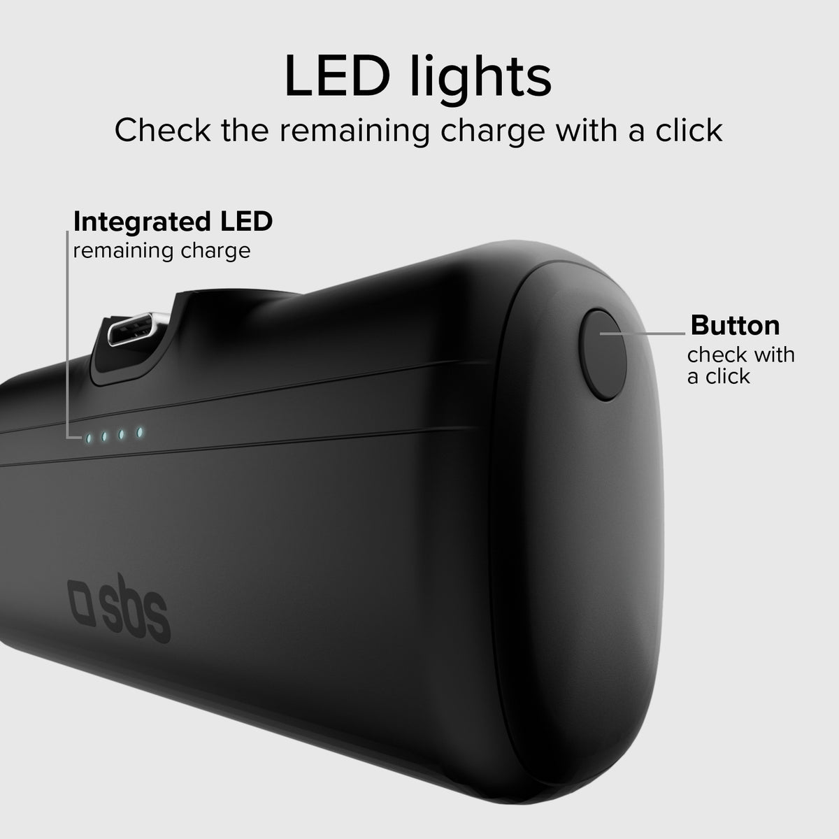 Powerbank 5000 mAh avec fonction support et câble intégré