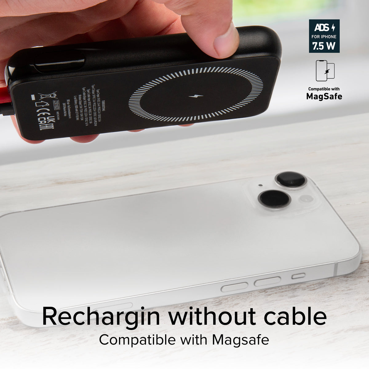 Powerbank da 5000 mAh con cavetto integrato USB-C compatibile ricarica MagSafe