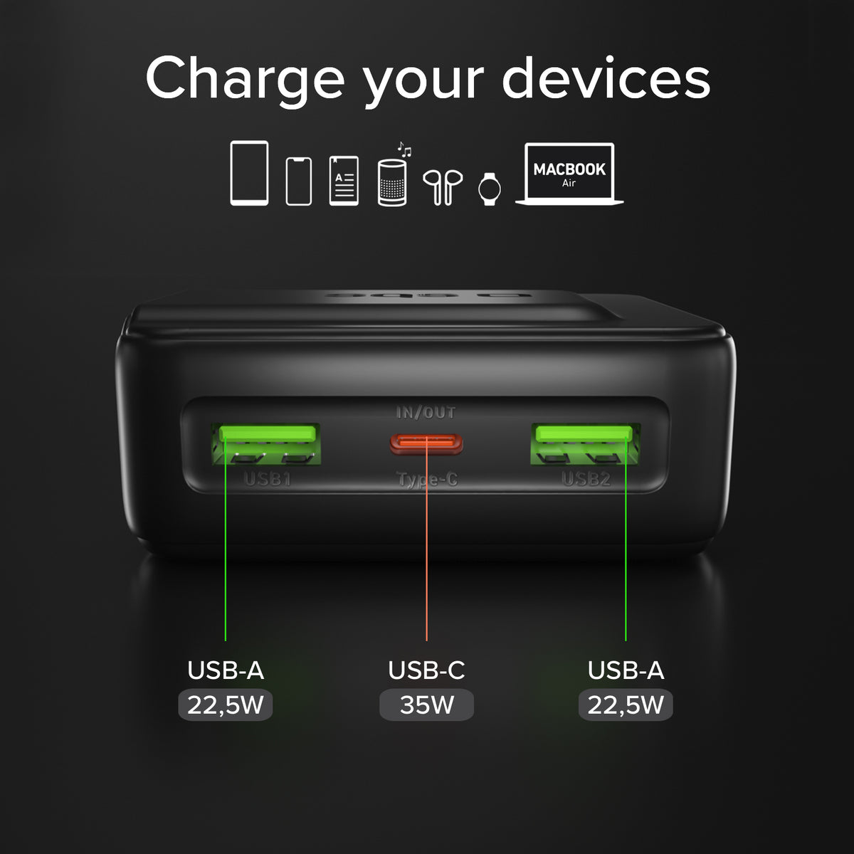 Batería externa 10000mah Power Control 2.0 con pantalla TFT inteligente y carga 35W PD