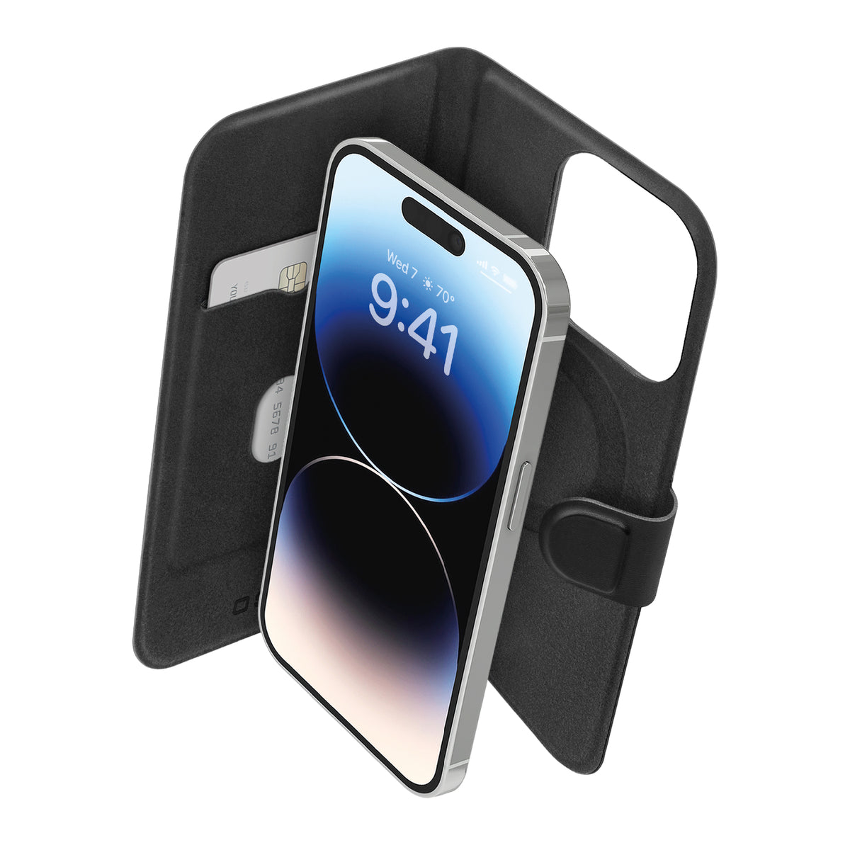 Funda libro compatible con recarga MagSafe, diseño slim, tarjetero y cierre con tapa magnética para iPhone 14 Pro/13 Pro