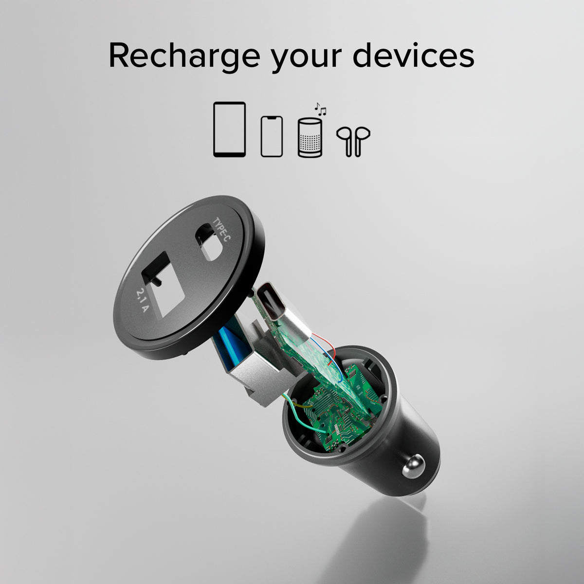 Cargador de batería de coche Tipo C – USB de 2.1A