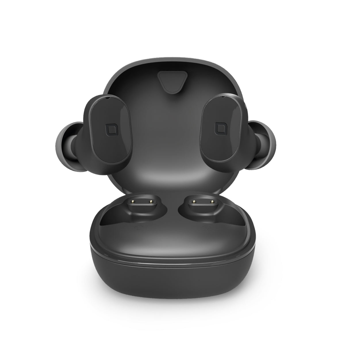 IPX4 water-resistant TWS earphones with touch controls, a charging case and voice assistant features, supplied with a charging cable and rubber tips