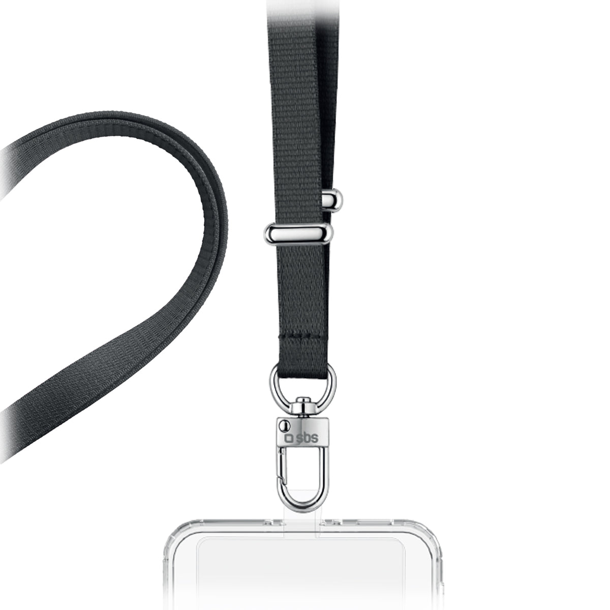 Universal adjustable smartphone lanyard with transparent patch