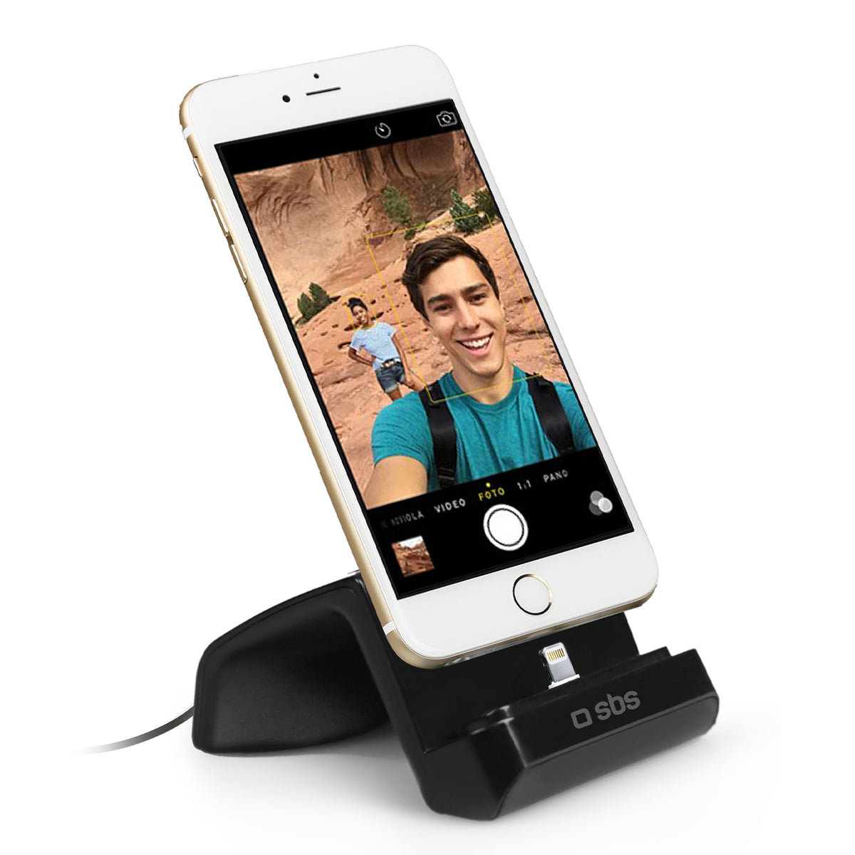 Soporte de mesa con función de recarga para iPhone con conector Lightning