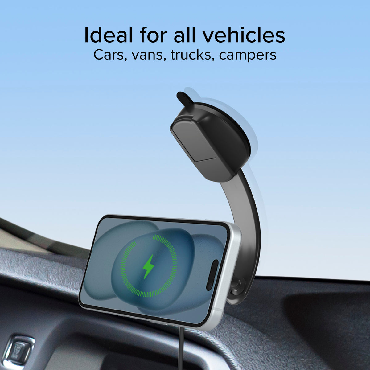 Support de voiture pour smartphone avec ventouse et recharge sans fil
