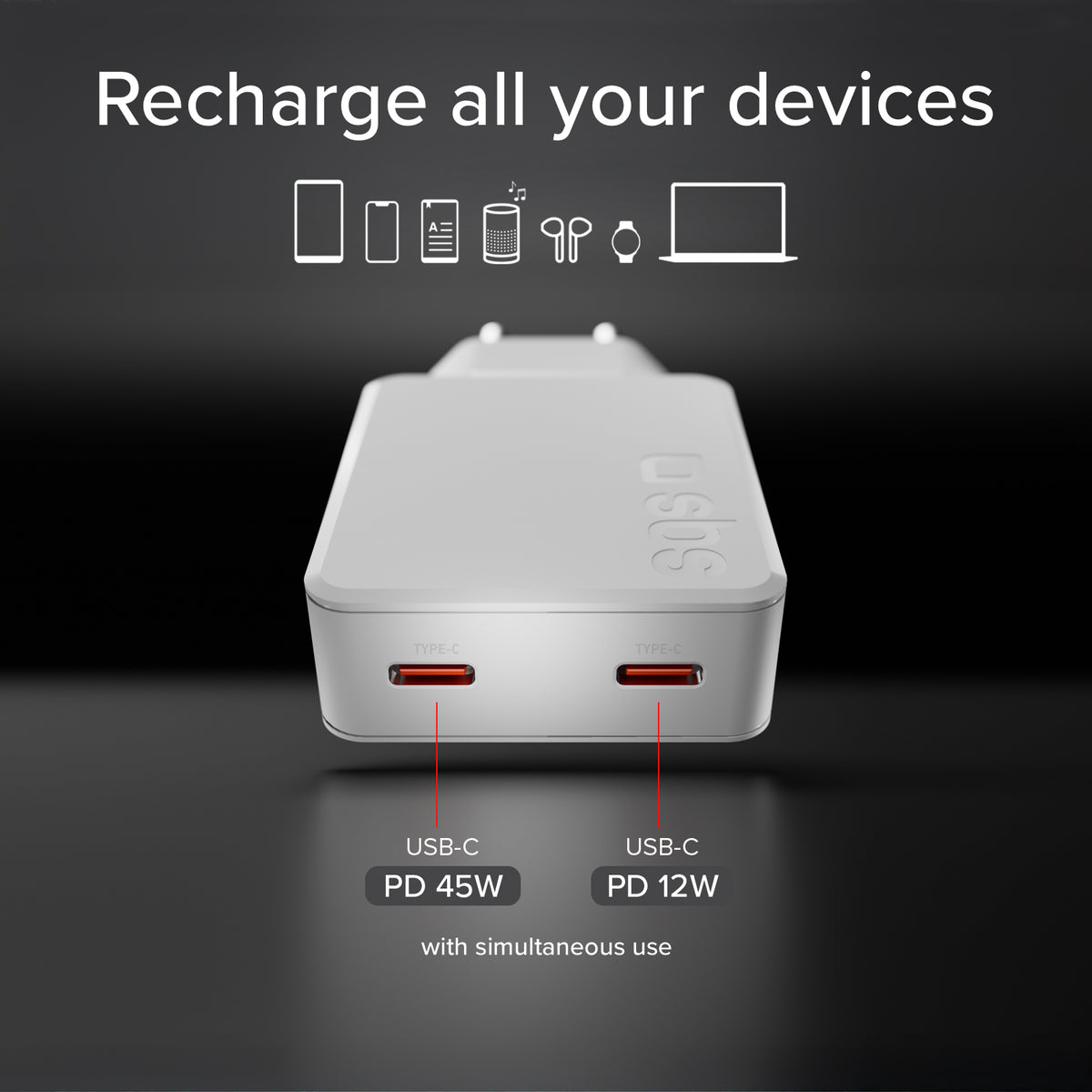  Caricatore ultrasottile 65W con doppia USB‑C