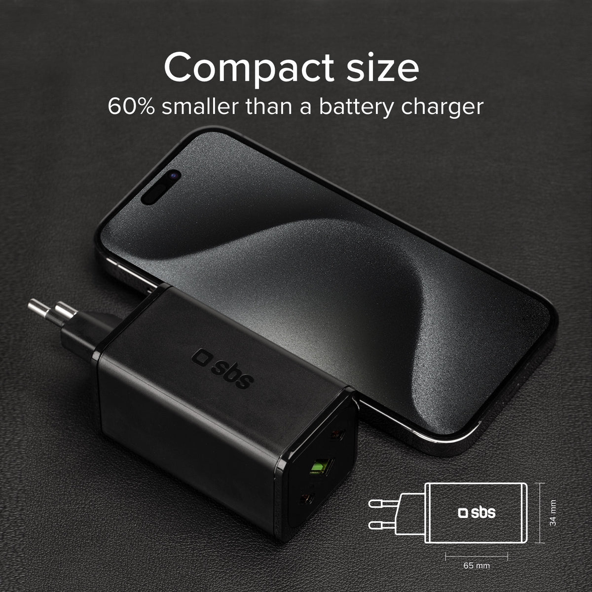 Chargeur de batterie GaN de 65 watts avec Power Delivery (PD)
