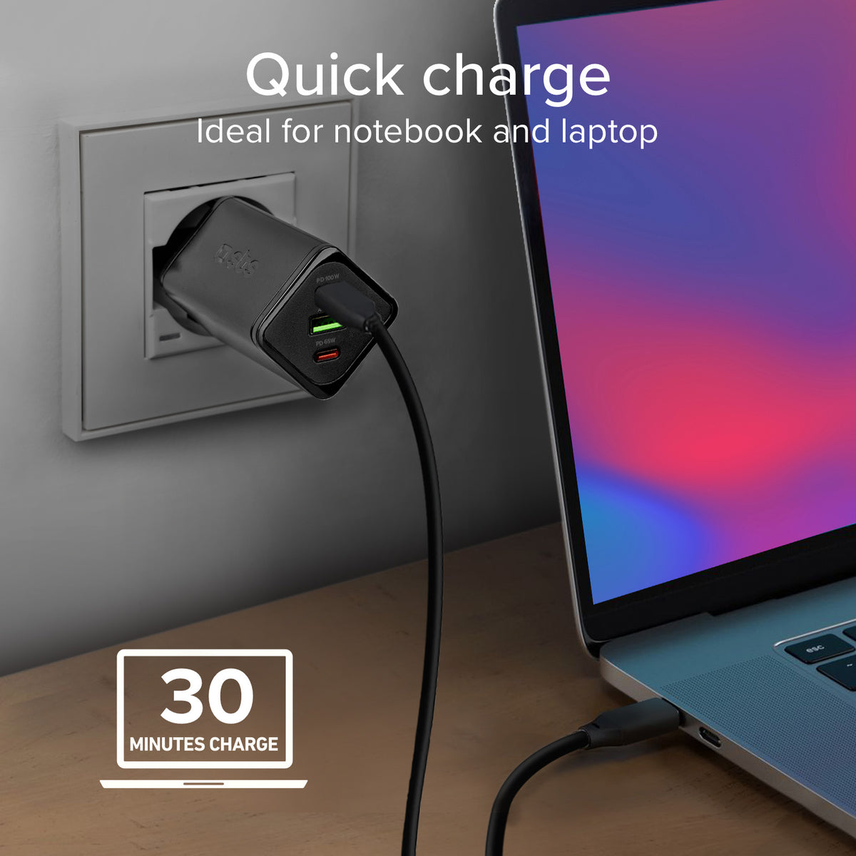 Chargeur de batterie GaN de 100 watts avec Power Delivery (PD)