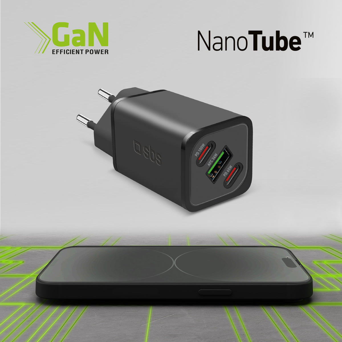 Chargeur de batterie GaN de 100 watts avec Power Delivery (PD)