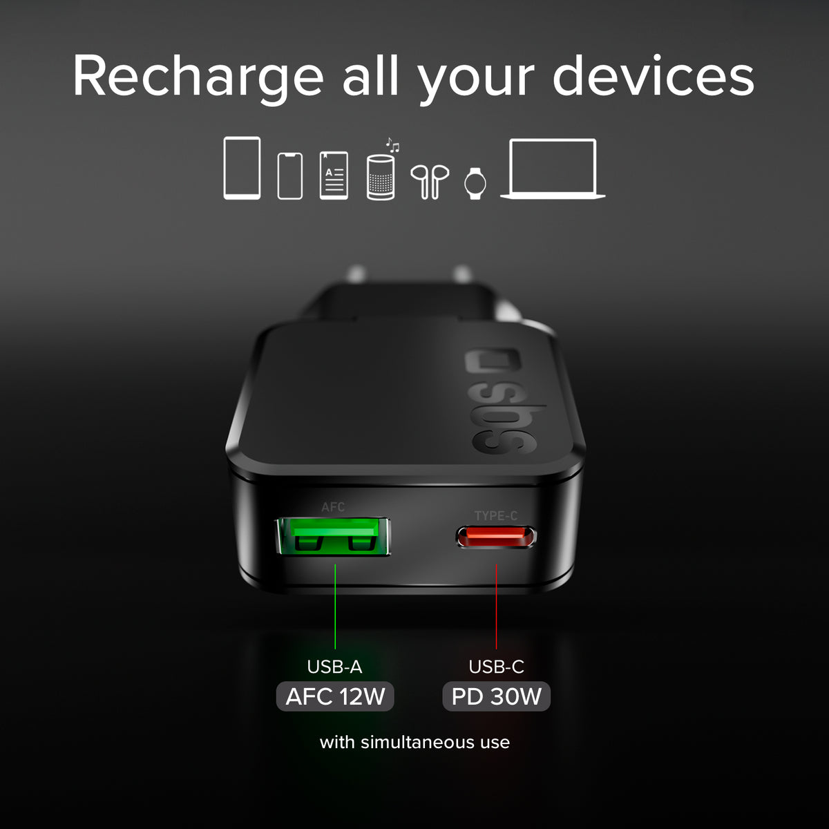 Chargeur mural ultra-mince USB-C de 45W avec double port