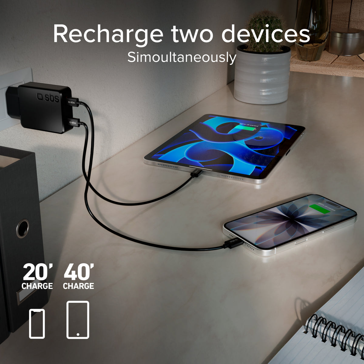 Chargeur mural ultra-mince USB-C de 45W avec double port