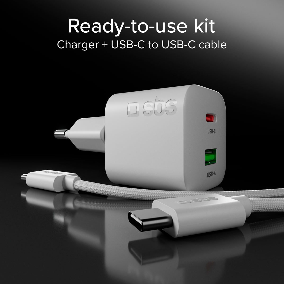 Lade-Kit mit 20W GaN Power Delivery Wandladegerät und 1,5 m USB-C-Kabel