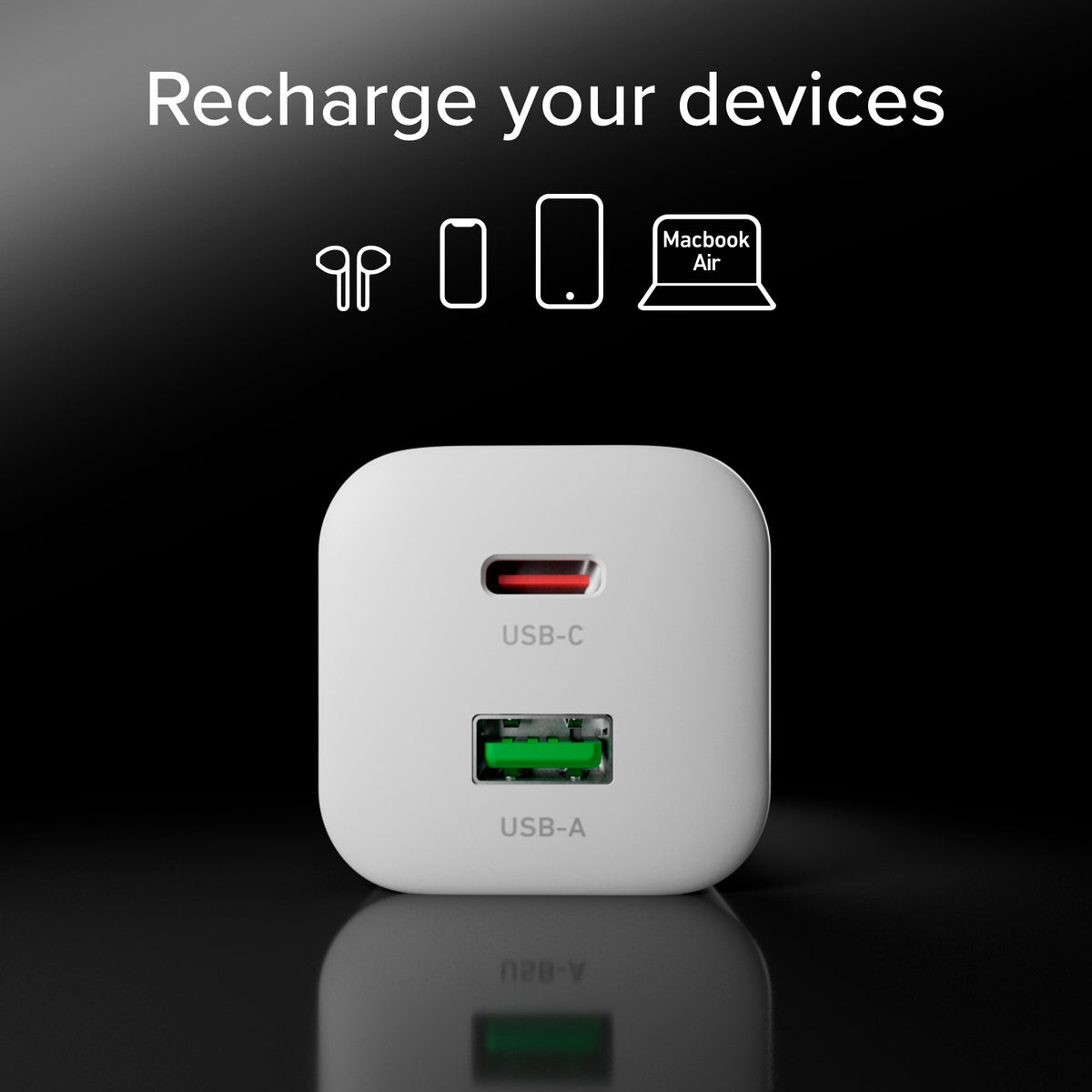 30W GaN Wandladegerät-Kit mit integriertem Power Delivery und 1,5 m USB-C-Kabel