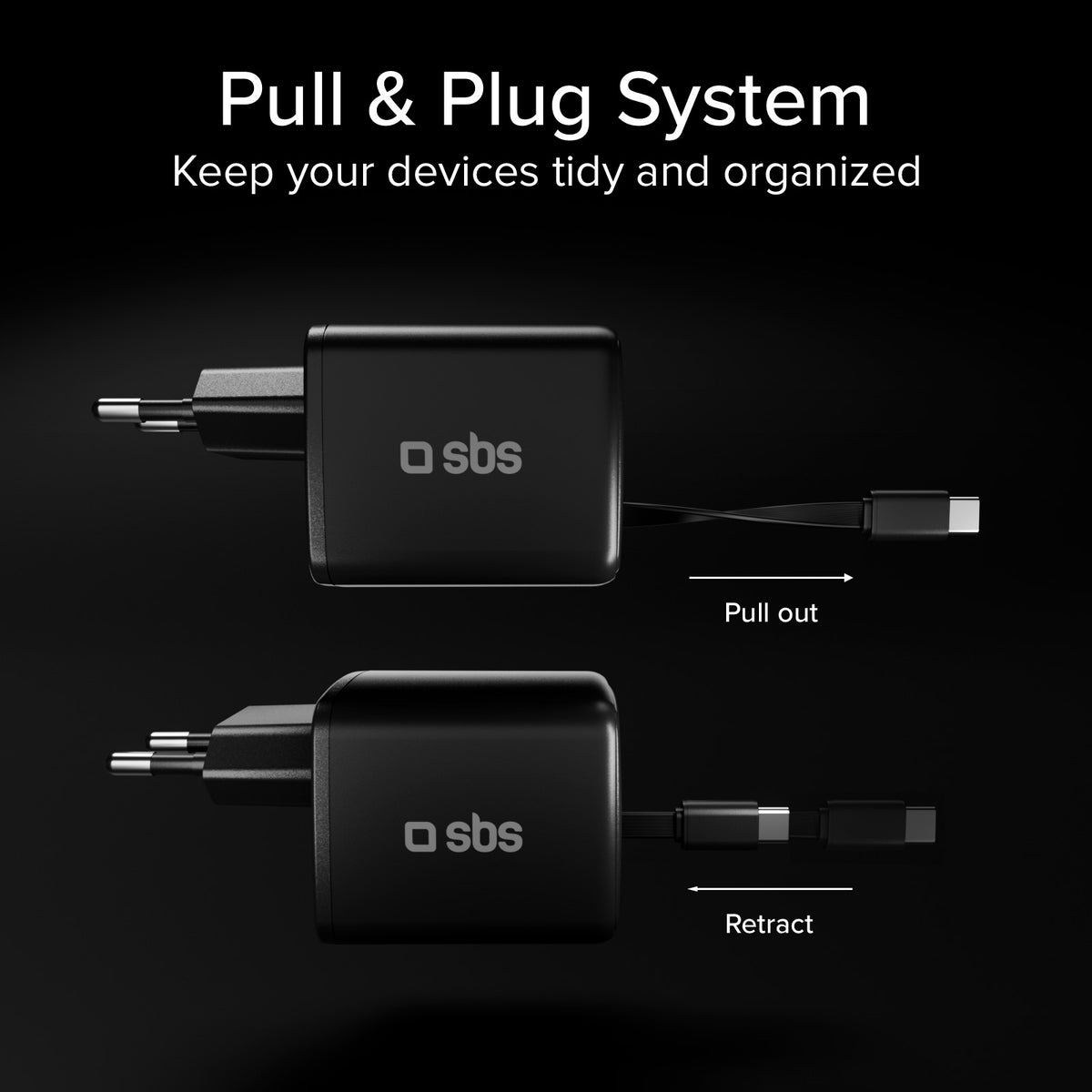 Chargeur GaN USB-C 30W avec câble rétractable