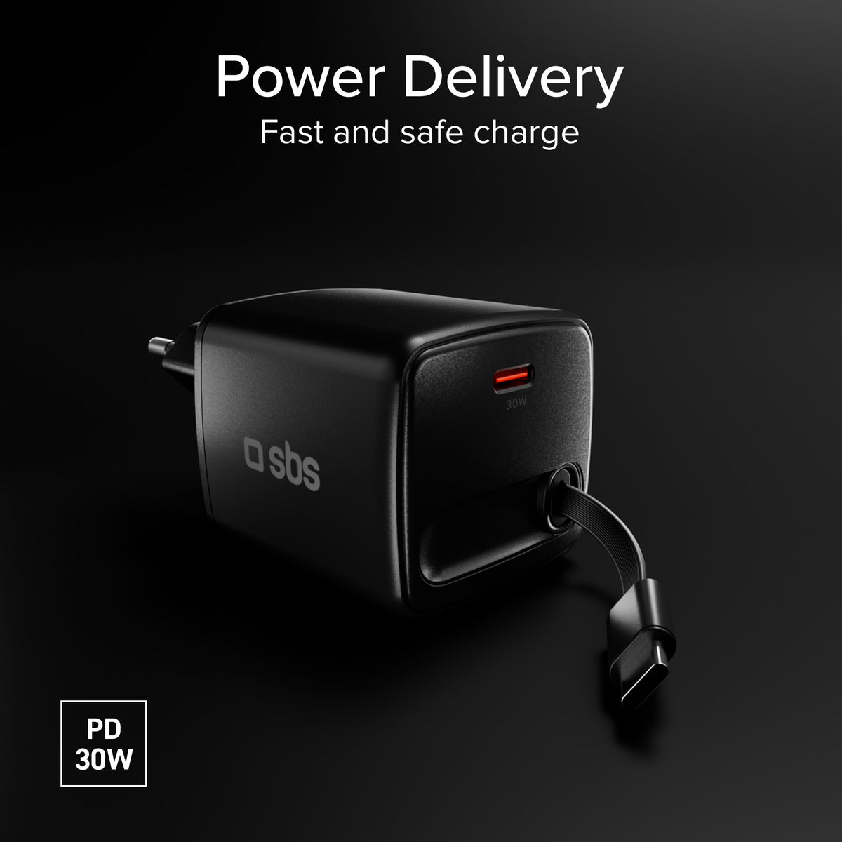 Chargeur GaN USB-C 30W avec câble rétractable