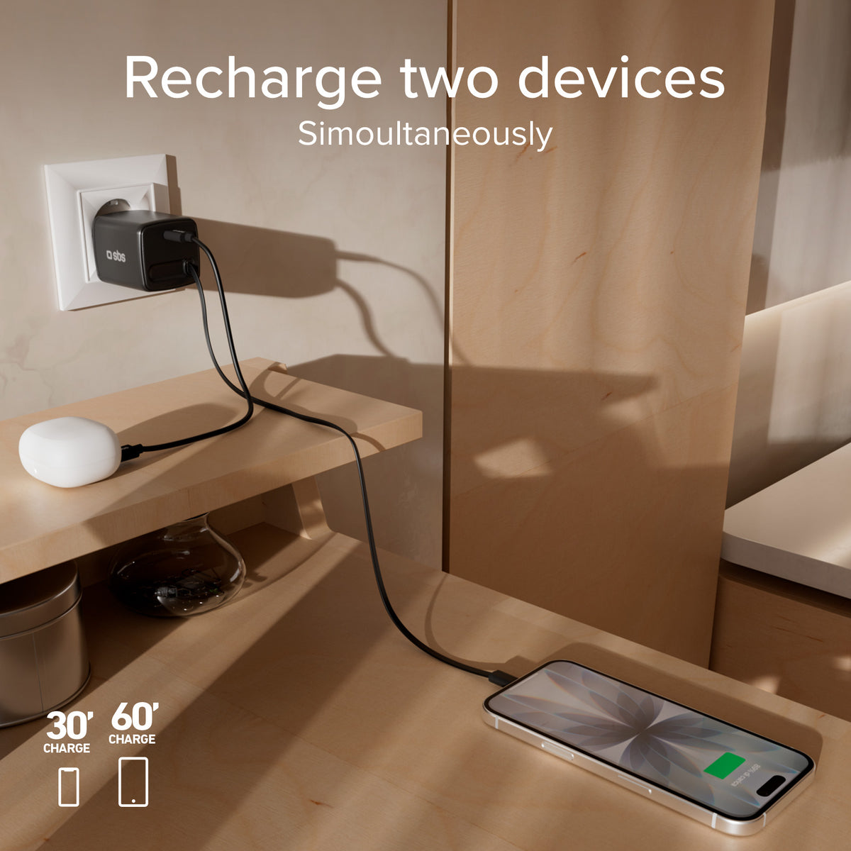 Chargeur GaN USB-C 30W avec câble rétractable