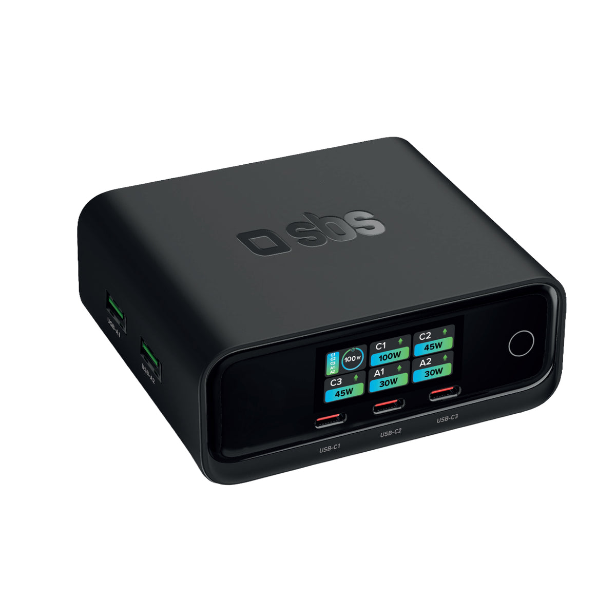 100W Power Delivery Desk Charging Station with TFT Display 3 USB-C Ports and 2 USB-A Ports, Ideal for Laptops