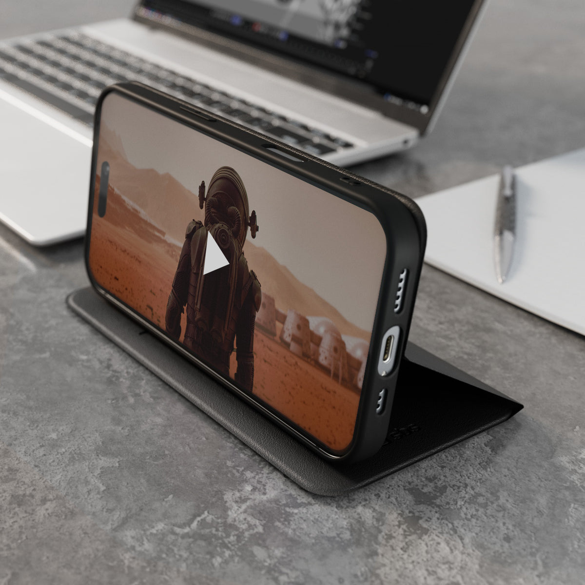 Book-style case with stand support for iPhone 16 Pro Max