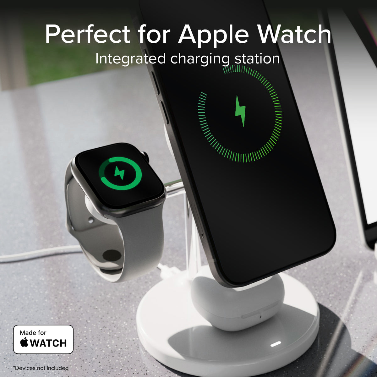 Stazione ricarica wireless Qi2 per cellulari, Apple Watch, auricolari wireless
