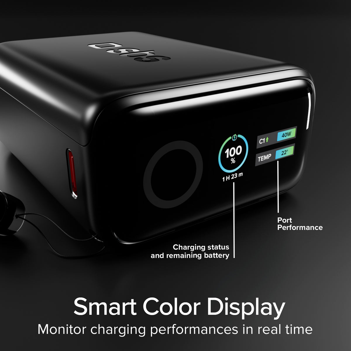 10000 mAh 40 W power bank with Power Delivery 3.2 and AVS, with included USB-C cable and TFT display
