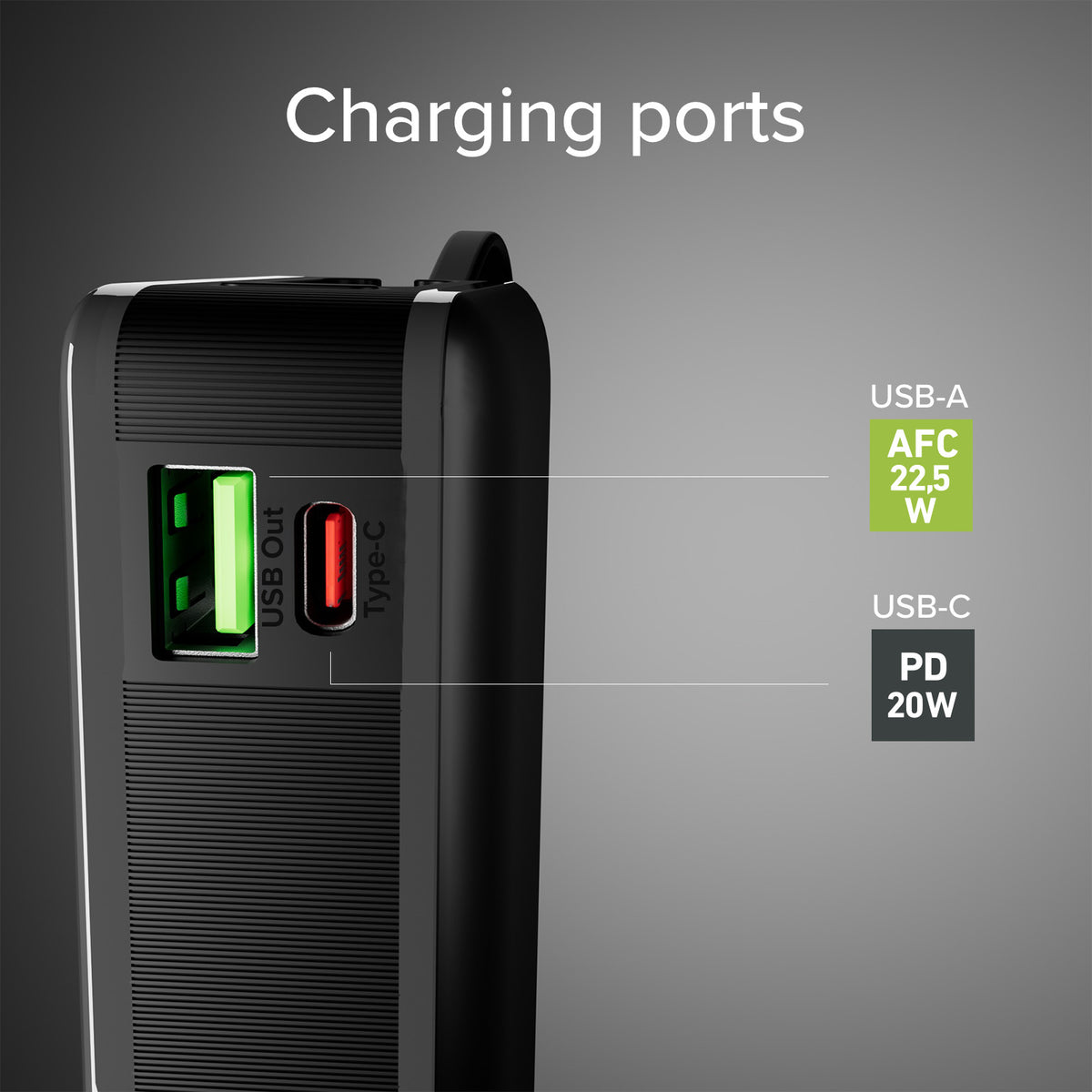 Batería externa de 20.000 mAh con cable USB-C integrado, 1 USB-C Power Delivery de 20 W y USB-A de carga rápida de 22,5 W