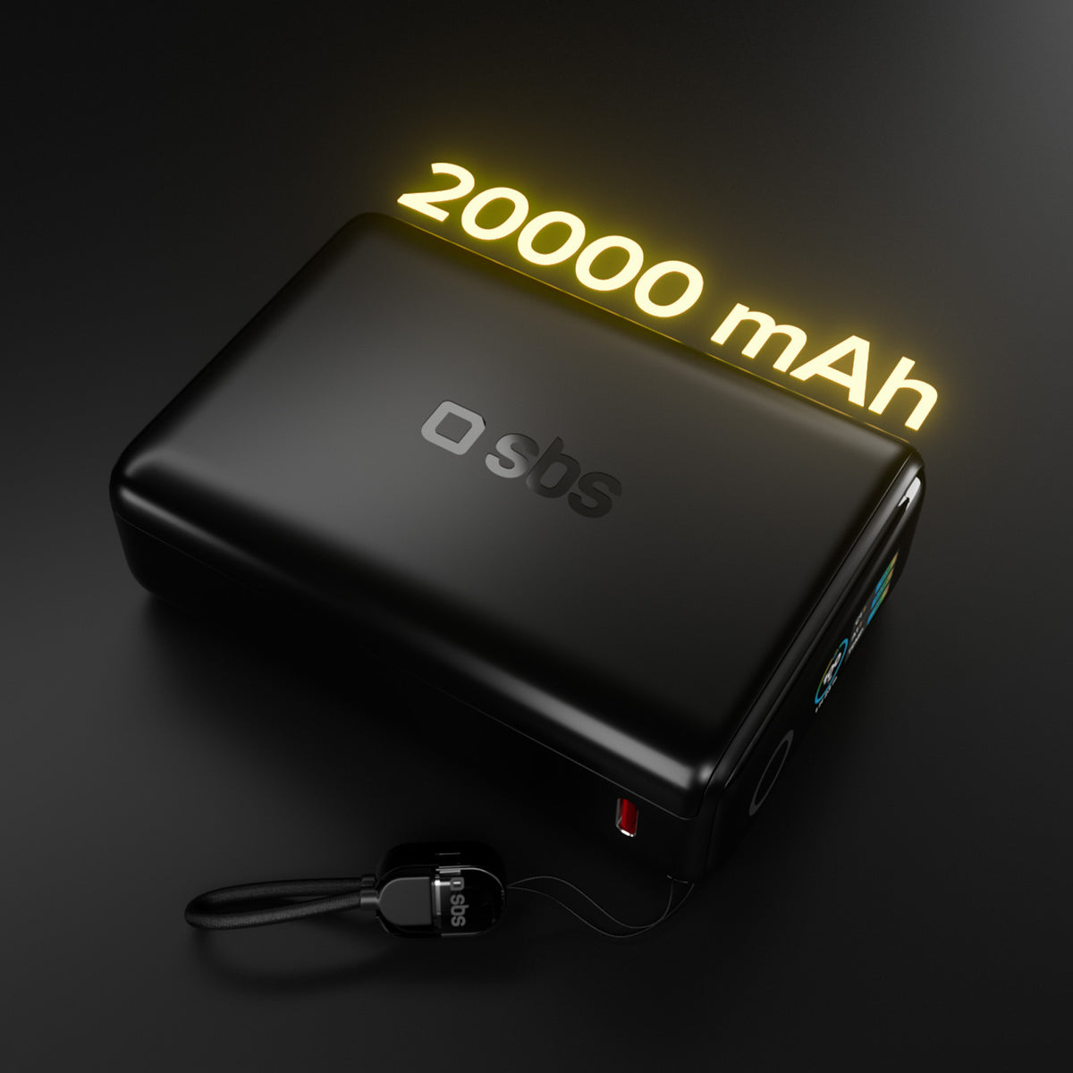 20000mAh Power Bank with integrated cable and TFT display