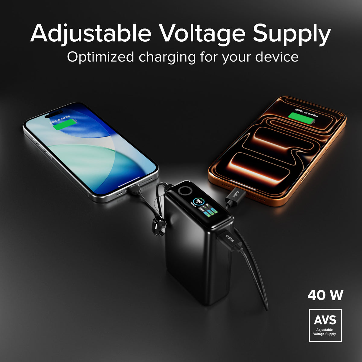 20000mAh Power Bank with integrated cable and TFT display